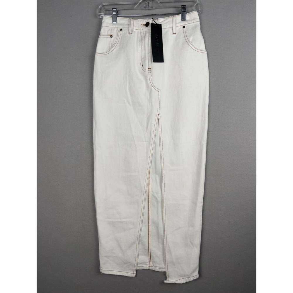 Lioness Women's Skirt XS Porcelain White Barbie Split Midi Slit Jean Denim 3808